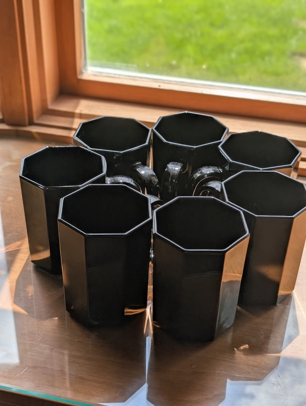 Arcoroc Mid Century "Octime" Octagonal Black Mug Set Of 7, Made In France - Picture 3 of 15